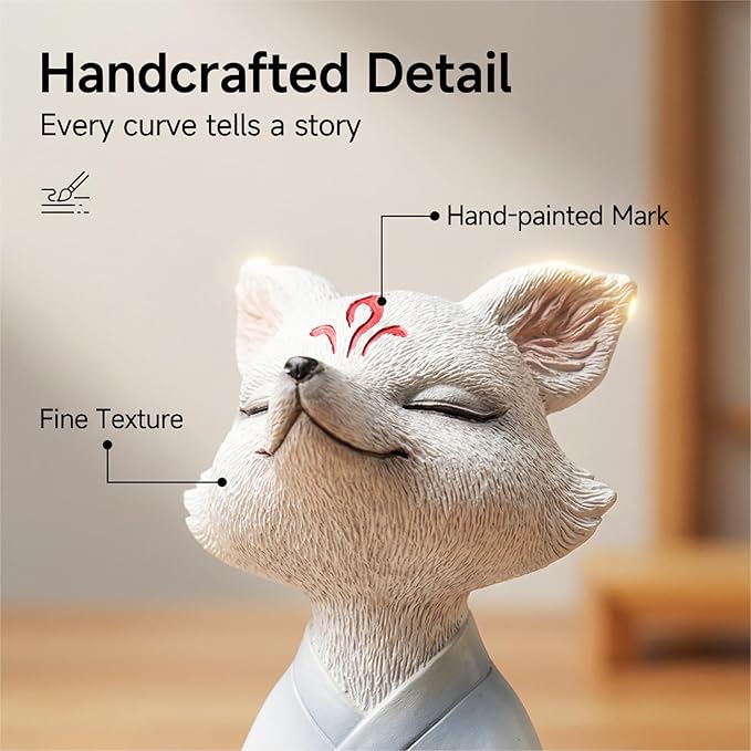 Meditating Buddha Fox Statue Resin Zen Animal Sculpture Yoga Figurines Indoor Outdoor Fengshui Decor for Patio Garden Yard Lawn Tabletop Planter Ponds Pot Bookshelf Ornaments Gifts White