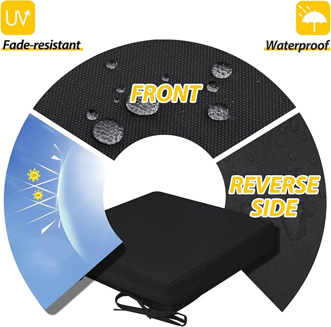 AAAAAcessories Outdoor Seat Cushions for Chairs, Waterproof, Fade-Resistant, 18" x 18" x 2", Patio Furniture Replacement Cushions, Set of 2, Charcoal Black