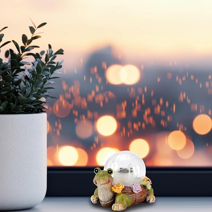 Mini Solar Turtle Statue Lights for Garden Decor with LED Outdoor Figurine Lighting Resin Succulent Tortoise Decorations for Patio Lawn Yard Home Valentine Mom Wowen Gifts