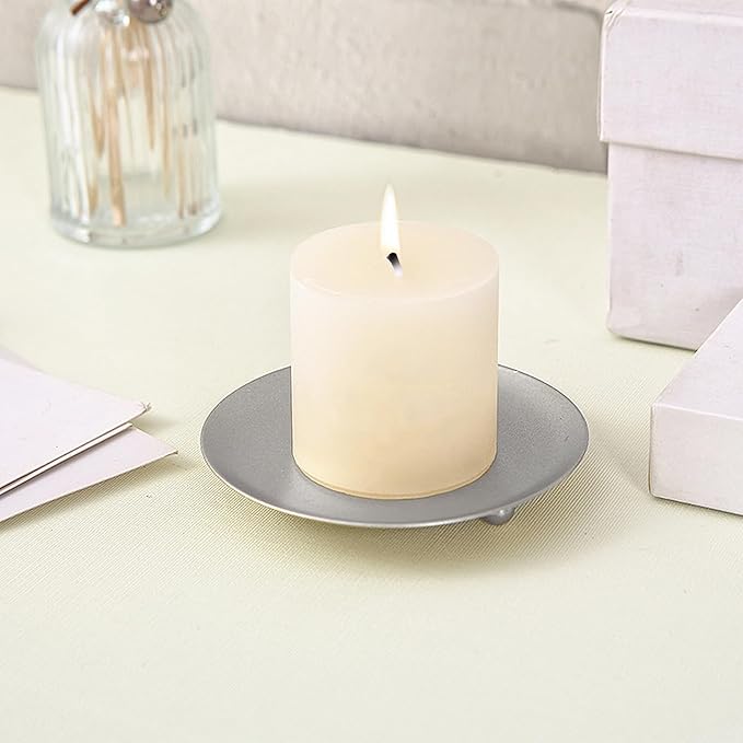 Candle Holder Decorative Iron Plate,Candle Stand for LED & Wax Candles,Spa,Bathroom,Weddings,4.33x0.78inch, Set of 3 (Silver)