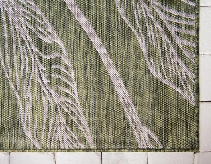 Unique Loom Outdoor Botanical Collection Area Rug - Leaf (7' 1" x 10' Rectangle, Green/ Ivory)