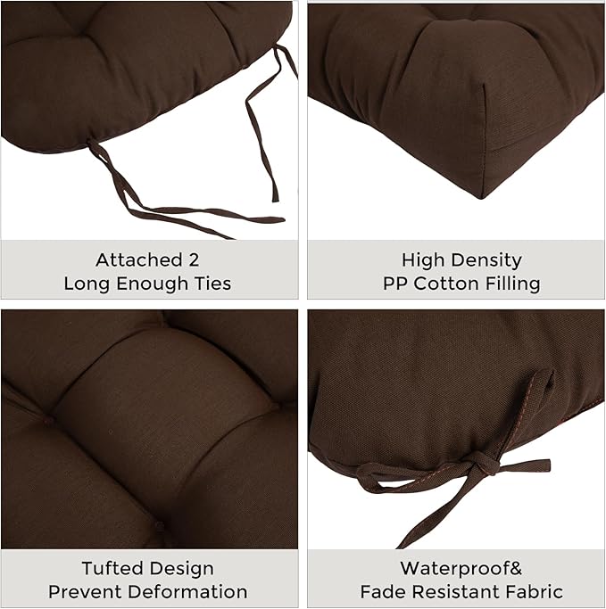 FUNHOME Outdoor Chair Cushions 19 x19 Inch,Water Resistant Tufted Seat Cushions 19",Reversible,Weather Resistant,Rounded Back Wicker Chair Cushion for Patio Garden Furniture(Chocolate Brown)