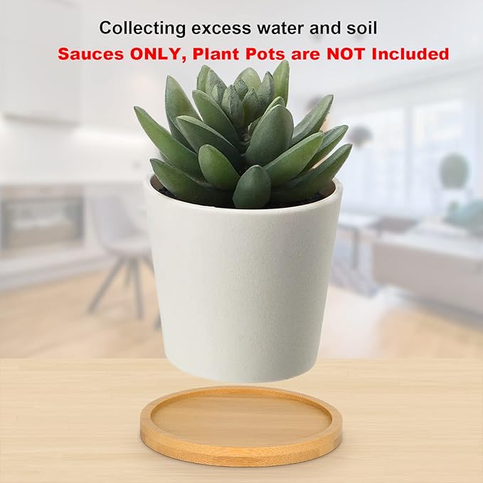 Cosmos 4 Pcs Bamboo Plant Saucer Succulent Pot Holder Drainage Tray with Raised Edge for 3.5 Inch Small Plant Flower Pots (Round Shape)
