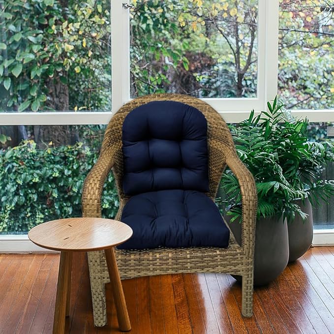 Waterproof Chair Cushions Set of 2 Outdoor,Tufted Thicken Weather and Fade Resistant Kitchen Seat Cushions,Patio Chair Pads for Garden Furniture Sofa Couch (Navy)