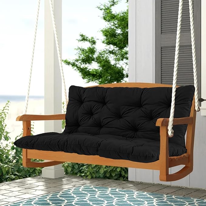 2-3 Seat Swing Replacement Cushion, Outdoor Bench Cushions with Backrest Thicken 4", Patio Furniture Garden Porch Loveseat Glider Pad Anti-Fading Waterproof (Black, 40x70in)