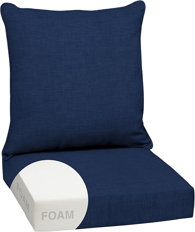 Arden 24x24 Outdoor Deep Seat Cushion Set – Fade-Resistant, Weather-Resistant Outdoor Patio Replacement Cushions Sapphire Blue Leala