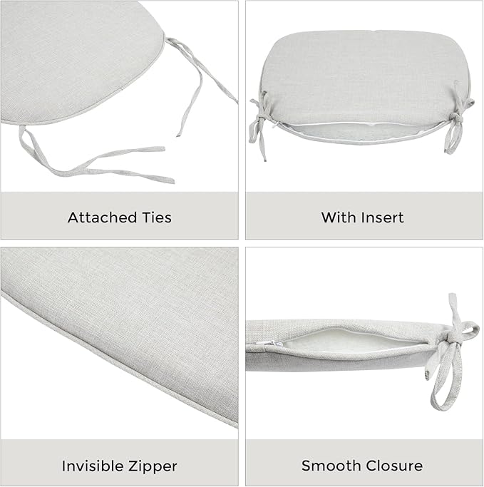 FUNHOME Outdoor Chair Cushions Set of 2,Patio Seat Cushion 17"x16"x2",U-Shaped Dining Chair Cushion 17 by 16 Inch,Water Resistant,Fade-Resistant Chair Pads for Kitchen Garden Furniture(Cloud Gray)