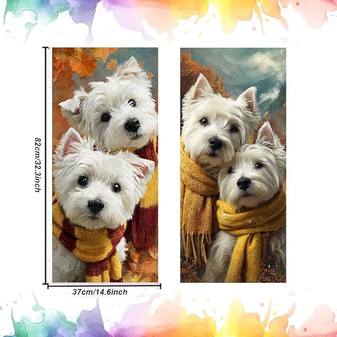 2PC Trash Can Sticker 14.57 x 32.28 Inch White Dog Design Autumn Scarf Theme Decorative Garbage Bin Cover Outdoor Trash Can Decal Art for Home Yard Garden Seasonal Decoration