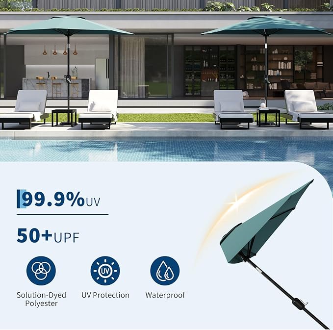Garvee Patio Umbrella 9FT - Half Umbrella Outdoor with Smooth Crank Lift, Outdoor Shade Canopy for Patio, Backyard, Garden, Deck, Balcony -Turquoise