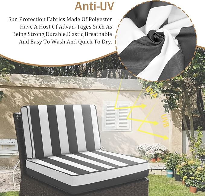 14 Pcs Outdoor Replacement Cushions for Patio Furniture, All Weather Water Resistant Cushion for 6 Seat Rattan Wicker Sectional Patio Conversation Sets and Couch (Blackstripe)