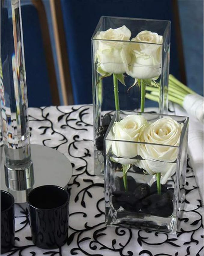 WGV Tall Square Vase Glass Block, Length 3", Height 6", Clear Bud Floral Container, Candle Holder, Planter Terrarium for Wedding Party Event, Home Office Decor, 1 Piece