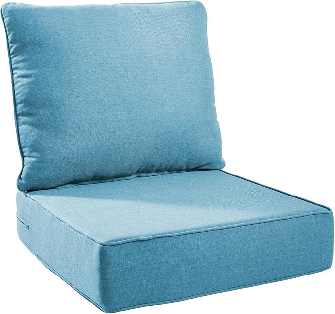 6" Thick Outdoor Chair Cushions - 22"* 24" Patio Furniture Cushions with Water Resistant & Removable Cover, 28D High Density Sponge Patio Cushion for Outdoor Furniture Couch Chair Light Blue