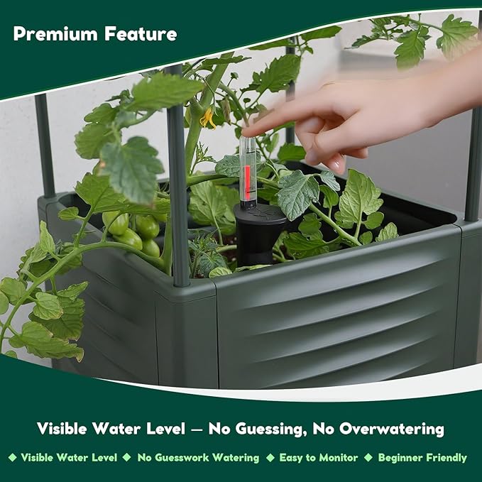 Raised Garden Bed Tomato Planter Trellis for Garden Planter for Tomato Pots for Growing Tomatoes Box Outdoor 55" Self Watering Metal Trellis-Second-Generation Launch-1-Pack Plant Pot – NOT a Set of 2