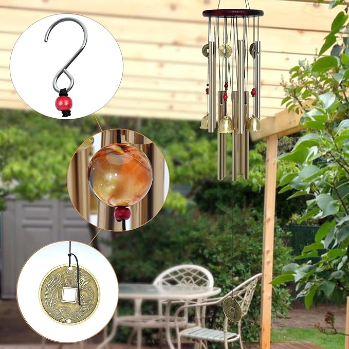 Bwinka Chinese Traditional Retro10 Tubes 5 Bells Bronze Yard Garden Outdoor Living Wind Chimes 85cm (MT-626)…