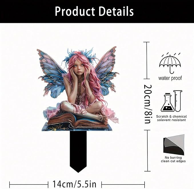 Garden Decor, Acrylic 2D Stake, Pot Plants Garden Yard Lawn Outdoor Fairy Statue Ornaments, Fairy Garden Accessories Decoration (Style F)