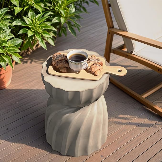 SUNBURY Outdoor Side Table Set of 2, 19" H Outdoor Accent End Table, Patio Side Tables, Outdoor Coffee Tables, Garden Stool and Plant Stand for Patio, Garden, Living Room, Backyard, Grey