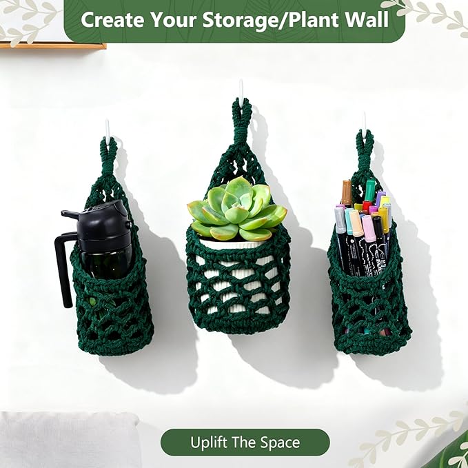 Macrame Wall Plant Hanger, Hanging Planter Basket Holder, Wall Planters for Indoor Plants, for Up to 4 Inch Pot (Green, 4-Inch)