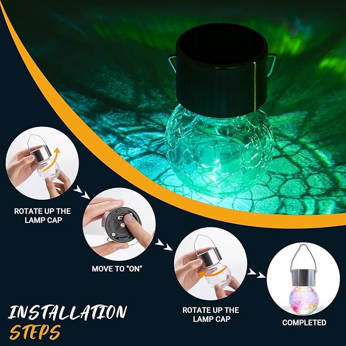 GIGALUMI Solar Lights Outdoor Waterproof ,12 Pack Solar Hanging Lights Garden Decor,Gifts for Women Mom Grandma,Christmas Outdoor Lantern Cracked Glass for Yard, Fence, Tree(Color Changing)