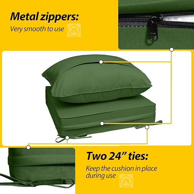 AAAAAcessories Outdoor Deep Seat Cushions, Waterproof, Fade-Resistant Patio Furniture Replacement Cushions, 24" x 24" x 5", Set of 4, Dark Moss Green