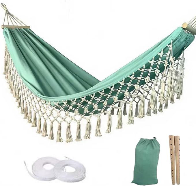 Beautiful Boho Style Hammock,Bohemian Outdoor Portable 1 Person Hammock,for Suitable for Patio, Beach, Garden,Wedding Decor (Green)