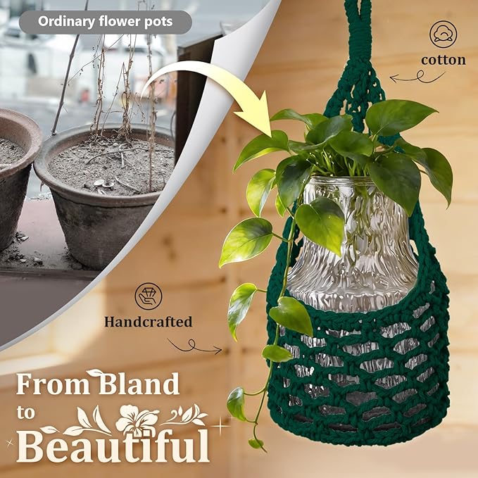 Macrame Wall Plant Hanger, Hanging Planter Basket Holder, Wall Planters for Indoor Plants, for Up to 6 Inch Pot (Green, 6-Inch)