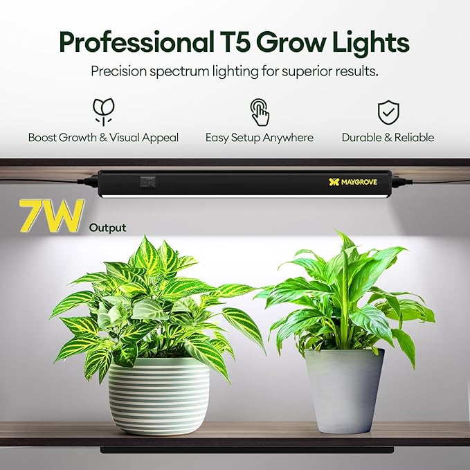 Grow Lights for Indoor Plants 1FT, Sun-Like Full Spectrum 5000K Grow Light, 28W(4 x 7W), T5 LED Grow Light Strips for Indoor Plants and Flowers, High PPFD, Linkable, Black, 4-Pack