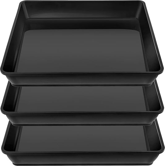 Square Plant Saucer 20 22 Inch 3 Pack, Extra Large Plant Saucer, Deep Plant Trays for Pots, Duty Plastic Plant Water Tray, Planters for Indoors and Outdoors Plants (20 inch Black)