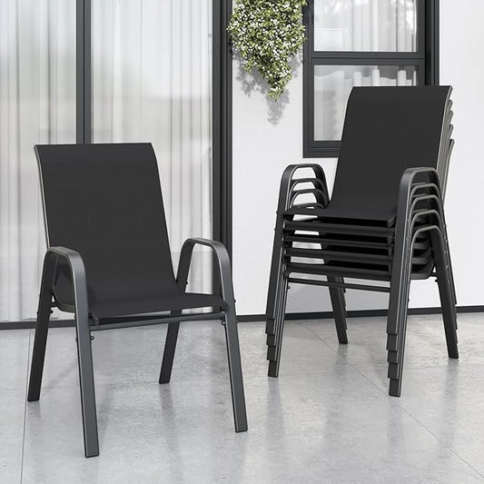Patio Chairs Set of 6, Stackable Outdoor Dining Chairs for All Weather Textilene Fabric & Metal Frame, Outdoor Chairs Set for Backyard Deck Garden