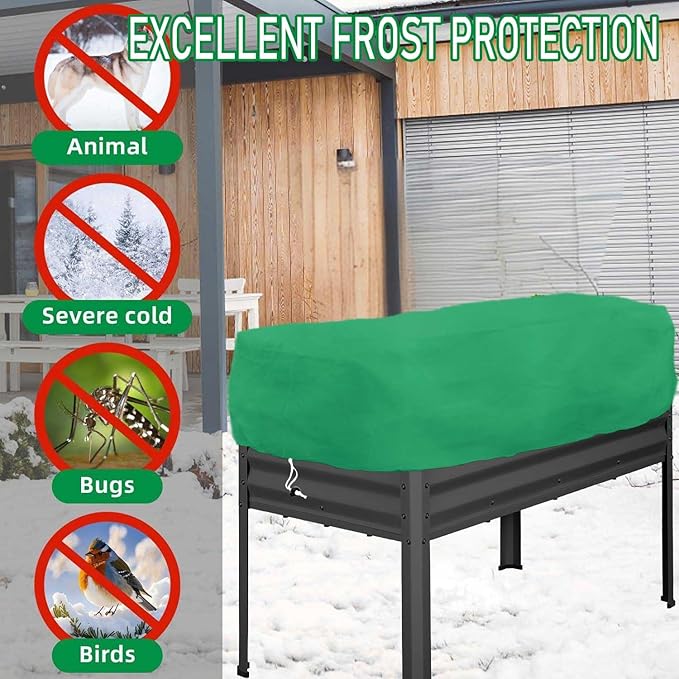 Plant Covers Freeze Protection 2 Pack Rectangular Planter Frost Fabric for Raised Beds with Drawstring 2.82oz/yd² Reusable Raised Beds Frost Cloth for Winter Outdoor Plants (Green,for Cover a 4x2x1ft)