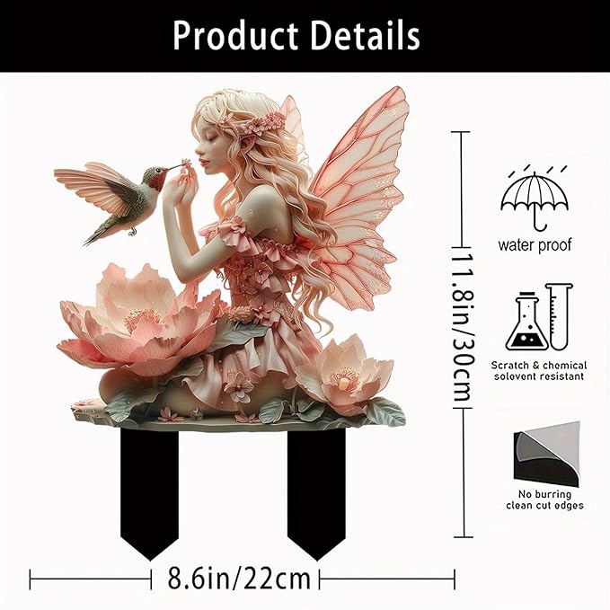 Bohemian Fairy Flower Pot Decor - Fairy Garden Accessories for Home or Garden (Hummingbird Elf)