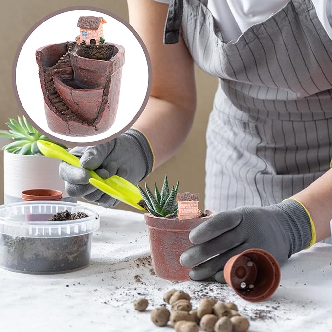 BESPORTBLE Fairy Garden Pots and Planters, Funny Succulent Plant Pot with Drainage Hole Tiny Creative Flowerpot for Indoor Plants/Succulent/Cactus, 4.68 * 3.5inch
