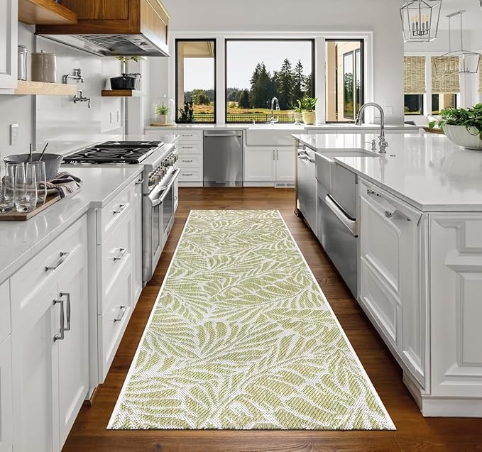 Keen Home Design Terrace Outdoor Runner Rug - 26"x119" Washable Indoor/Outdoor Rug for Patio, Kitchen, Balcony, Beach, Garden, Deck and Porch, Size: 2'2" x 9'11", Rainforest Green