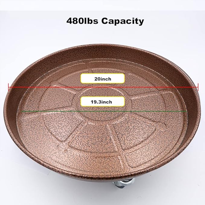 ARTLINE 20" Round Plant Stand with Lockable Wheels, 480lb Heavy Duty for Indoor Outdoor, Large Rolling Dolly Planter Caddy on Casters to Carry Potted Flower Pot, Round Metal Tray NO Holes, Copper