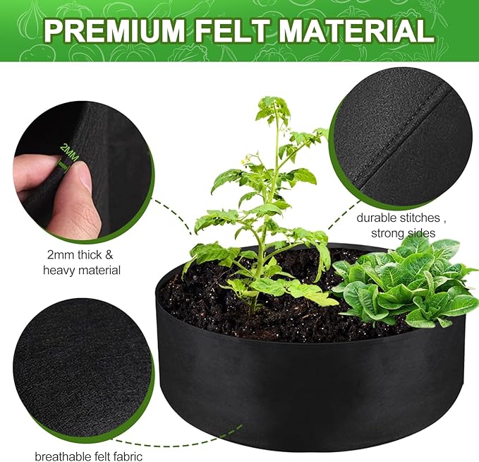 15 Gallon Large Grow Bag, Heavy Duty Fabric Round Raised Garden Bed Planter Pots for Planting Herb Flower Vegetable Potato Plants (24" D x 8" H, Black)