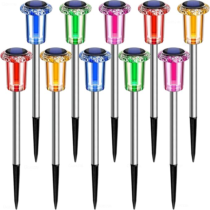 Solar Christmas Lights Outdoor Decorations 10 Pack Multicolor LED Stainless Steel Stake for Pathway Yard Garden Driveway Landscape Walkway Lighting Solar Powered Outside Holiday Decor