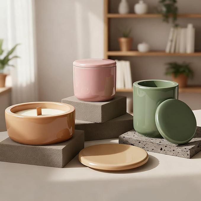 8 PCS Candle Jar Silicone Mold with Lid, Round Stripe Resin Molds Box Storage Bowl Creative Plant Flower Pot Vase Concrete Molds for Epoxy Jewelry Trinket Holder Organizer DIY Crafts Home Decor