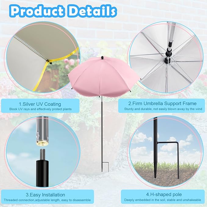 6 Pack Plant Umbrellas for Outdoor Plants - 40" Height Plant Shades for Outdoor Plants with Adjustable Angel, 26" Wide Garden Sun Umbrella Shade Cover for Potted Plant, Garden Beds, Vegetable, Flower