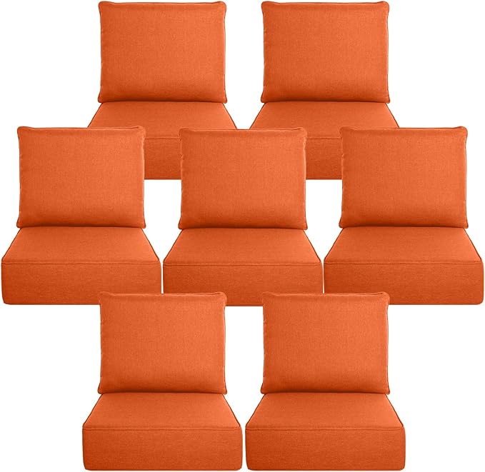 Belord Luxury 6" Thick Outdoor Cushion 7 Set - 22 x24 Inch 28D Sponge Filling Fade-Resistant Chair Cushion, Spill Proof Removable Patio Furniture Replacement Cushion for Sofa Bench Swing - Orange