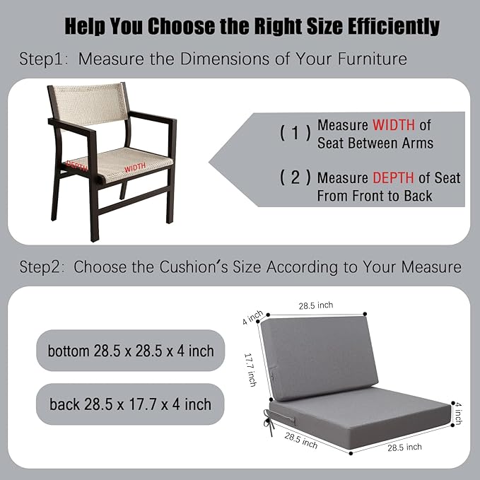idee-home Outdoor Cushions for Patio Furniture, Outdoor Seat Cushion, Waterproof Couch Hampton Bay Deep Seat Replacement Chair Cushions for Garden Lawn Deck Backyard, 28.5 x 28.5 Grey