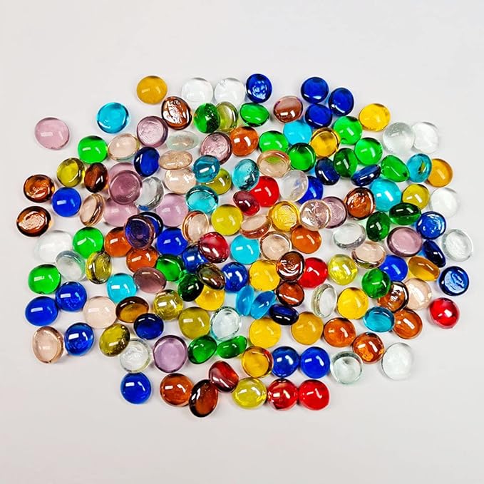 50PCS Mini Glass Gems,Mixed Colour Mancala Stones Flat Bottom Marble Beads for Home Decorative Art Craft Vase Filler(0.5"~0.7")