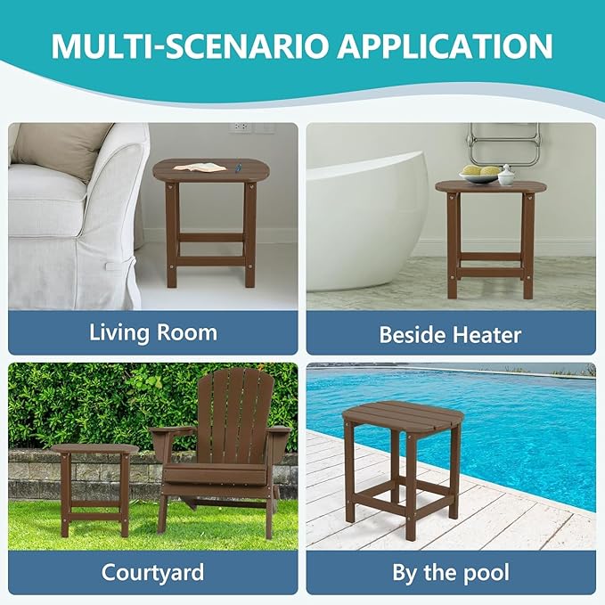 Outdoor Adirondack HDPE Side Table, Wooden Textured, Set for Patio, Garden, Porch, Pool Composite Patio, Backyard, Bathroom and Indoor, Maintenance & Weather Resistant