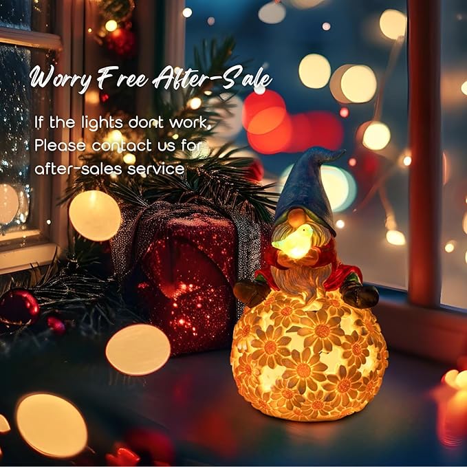 Solar Garden Gnome Outdoor Decoration Patio Porch Lawn Gnome Statue with LED Lights Christmas Gardening Birthday Ideal Gifts for Women Mom, Blue Gnome