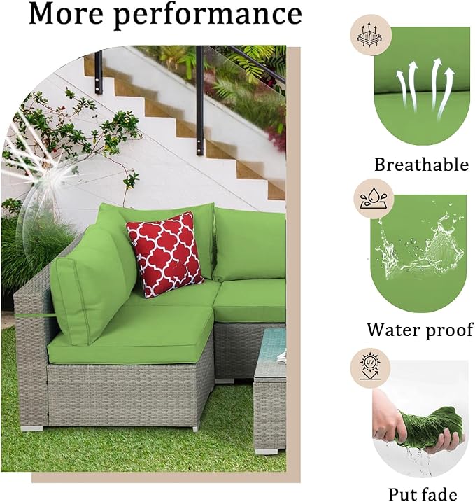 14 Pieces Outdoor Sectional Replacement Cushions for Patio Furniture, 4in Thick Outdoor Sofa Cushions for 6 Seat, Waterproof Deep Seat Couch Patio Cushions Set (Olive Green)