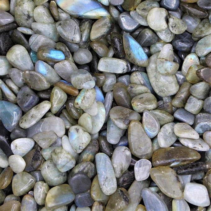 IMALY Labradorite Tumbled Chips Stone Polished Crushed Healing Crystal Quartz Pieces Irregular Shaped Stones for Home Decorative Stones Vases Plants Succulents 0.5lb
