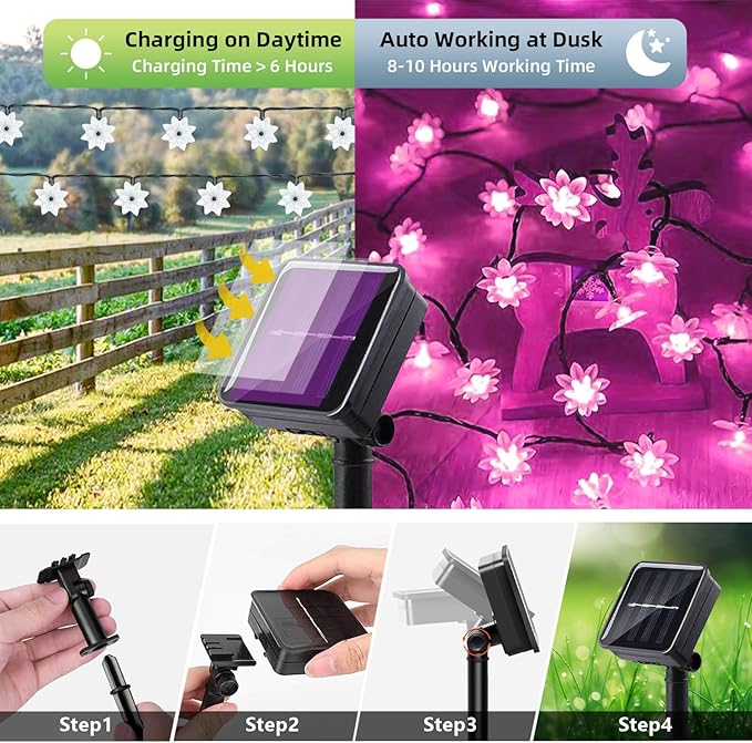 ITICdecor Solar Flower String Lights Outdoor Waterproof 50 LED Upgraded Flower Fairy Light for Garden Fence Patio Yard Christmas Tree Lawn Party (Pink)