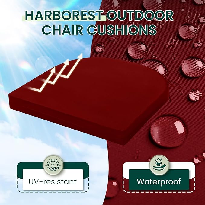 HARBOREST Outdoor Chair Cushions Set of 2, Water Resistant Patio Chair Cushions with Ties, Outdoor Seat Cushions for Patio Furniture, 17"x16"x2", Burgundy