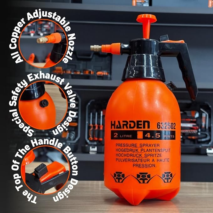 Half Gallon (0.53 Gallon / 68oz) Pump Sprayer, Handheld Garden Sprayer for Plants, Lawn Care & Cleaning, Adjustable Copper Nozzle