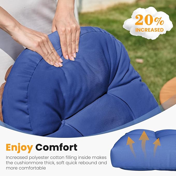 Amopatio Adirondack Chair Cushions 4" Thick Set [2-Pack] - Outdoor Cushions for Patio Furniture, Contoured Design with Anti-Slip Straps & Water-Resistant Fabric for Adirondack Chairs, Navy Blue