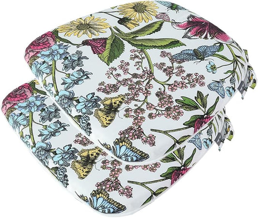 Outdoor Chair Cushions Set of 2,Patio Seat Cushion 17"x16"x2",U-Shaped Dining Chair Cushion 17 by 16 Inch,Water Resistant,Fade-Resistant Chair Pads for Kitchen Garden Furniture(Butterfly Flower)
