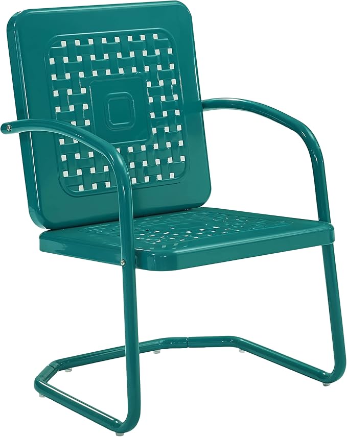 Crosley Furniture Bates 2-Piece Outdoor Chair Set, Retro Metal Patio Chairs for Dining, Porch, Deck, Balcony, Turquoise Gloss
